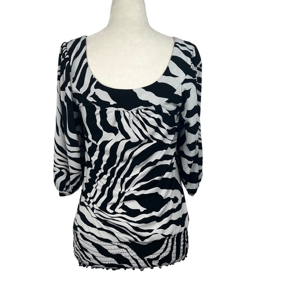 𝅺six DEGREES OF SEPARATION ZEBRA PRINT 3/4 SLEEVE ELASTIC WAIST BLOUSE‎ - Picture 5 of 11